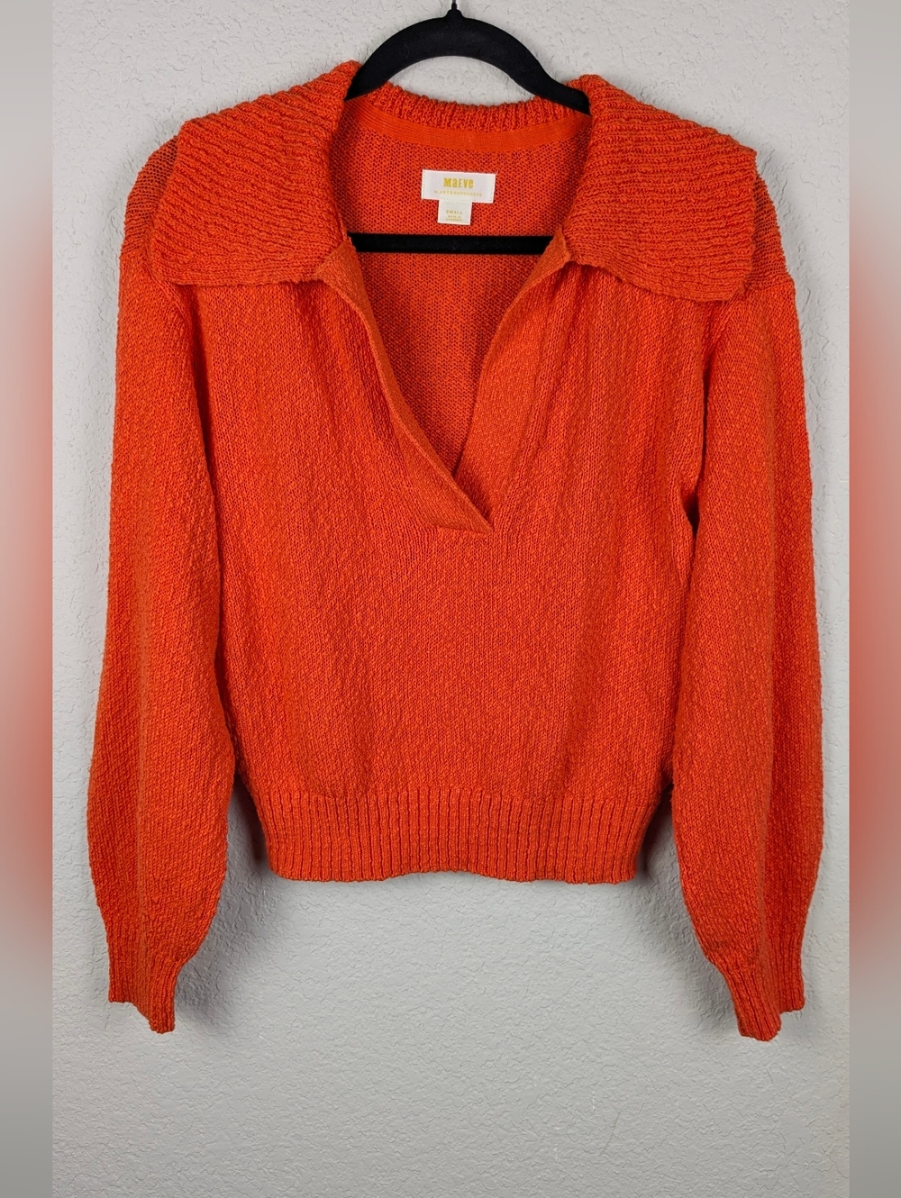 Anthropologie Maeve Knit Sweater S Orange Long Sleeves Cotton Blend Like New